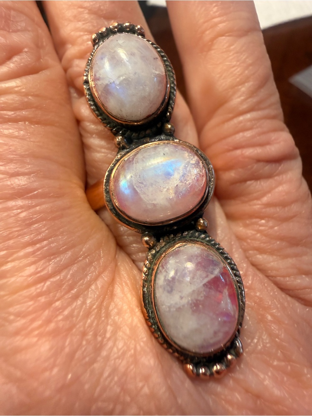 Moonstone Triple Oval Statement Ring - set in Copper